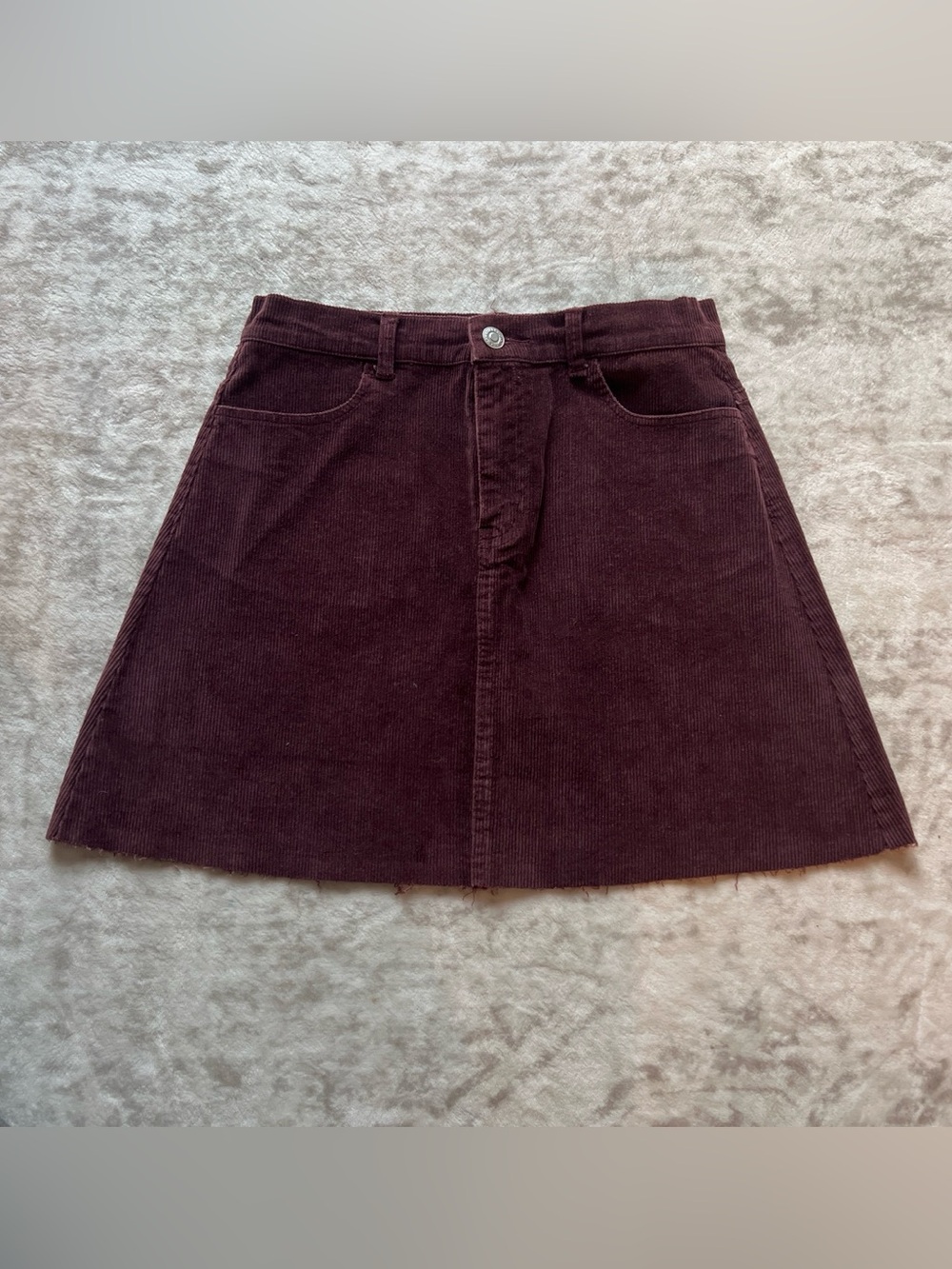 Corduroy A-Line Mini Skirt in Deep Burgundy